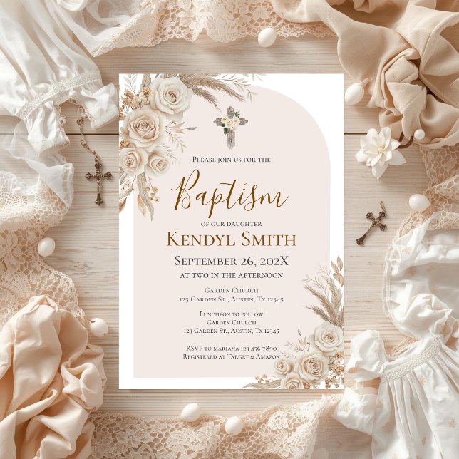 Convite Boho Floral Baptism  Invitation (Criador carregado)
