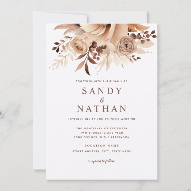 Convite Boho Floral Beige Invitation (Frente)
