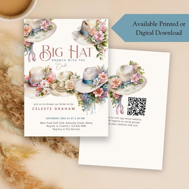Convite Boho Floral Big Hats Derby Bridal Brunch (Criador carregado)