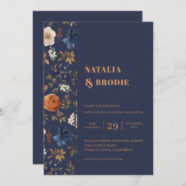 Convite Boho Floral Blue Rust Weding