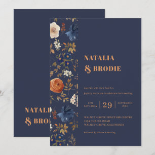 Convite Boho Floral Blue Rust Weding
