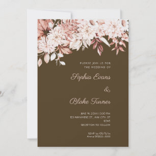 Convite Boho Floral Branco Inverno Café Marrom Casamento