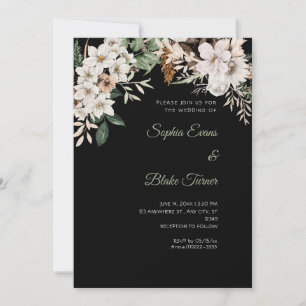 Convite Boho Floral Branco Inverno Casamento Preto