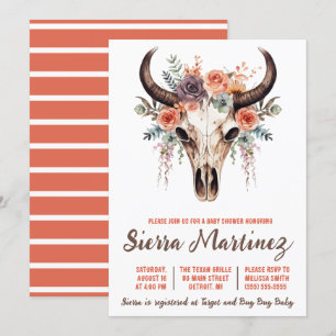 Convite Boho Floral Bull Chá de fraldas