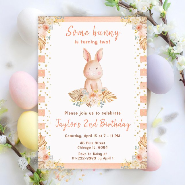 Convite Boho Floral Bunny Birthday (Criador carregado)