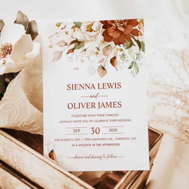 Convite Boho Floral Burnt Orange Terracotta Casamento (Criador carregado)