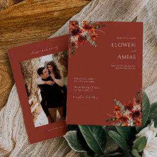 Convite Boho Floral Burnt Orange Weditation