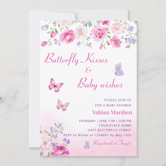 Convite Boho Floral Butterfly Chá de fraldas (Frente)