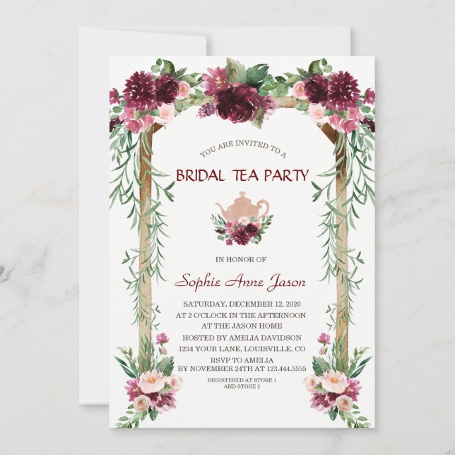 Convite Boho Floral Caiu Fall Bridal Tea Party (Frente)