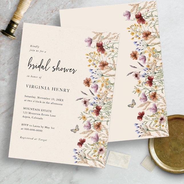 Convite Boho Floral Chá de panela (Boho Floral Wildflower Bridal Shower Invitation by Painted Paperie)