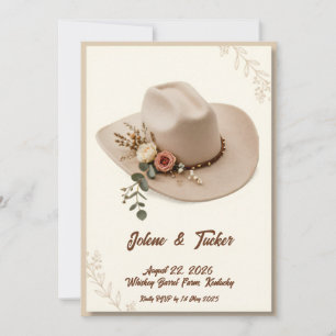 Convite Boho Floral Chapéu de Cowboy Casamento Elegante