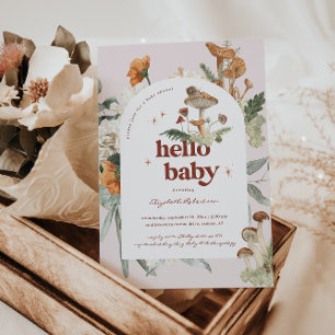 Convite Boho Floral Cogumelo Botânico Chá de Bebê