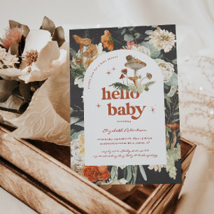 Convite Boho Floral Cogumelo Botânico Chá de Bebê
