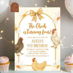 Convite Boho Floral Coquette Chicken Birthday