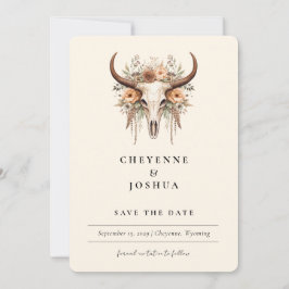 Convite Boho Floral Cow Skull Western Photo Save the Date