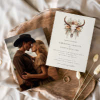 Boho Floral Cow Skull Western Photo Weding