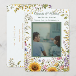 Convite Boho Floral Custom Photo Wedding Invitation