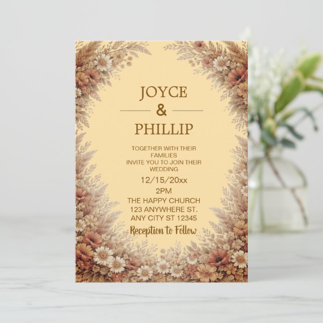 Convite Boho Floral Custom Wedding Invites Cards (Em pé/Frente)