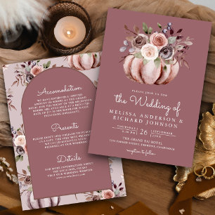 Convite Boho Floral de Abóbora Tudo em Um Casamento Rosa E