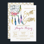 Convite Boho Floral Dream Catcher Dourado Sweet 16 Anivers<br><div class="desc">Boho Floral Dream Catcher Dourado Sweet 16 Aniversário</div>