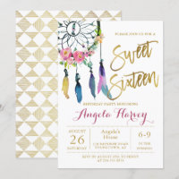 Boho Floral Dream Catcher Dourado Sweet 16 Anivers