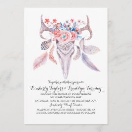 Convite Boho Floral Feather Deer Antlers Casamento