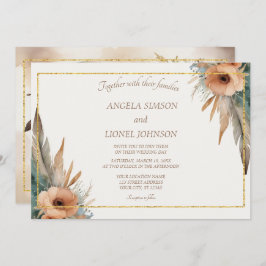 Convite Boho Floral Feather Dreamcatcher Wedding