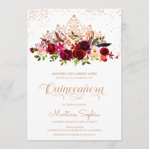 Convite Boho Floral Feenas e Rosa Dourado Tiara Quinceaner