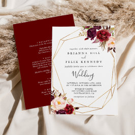 Convite Boho Floral Frente e Casamento Traseiro Geométrico