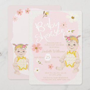 Convite Boho Floral Girl Invocando Chá de fraldas Rosa