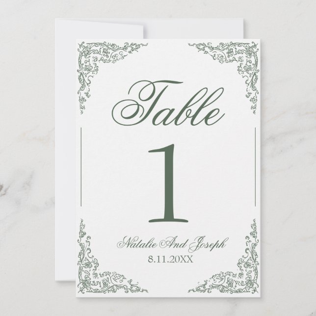 Convite Boho Floral Green Botanical Wedding Table Number (Frente)