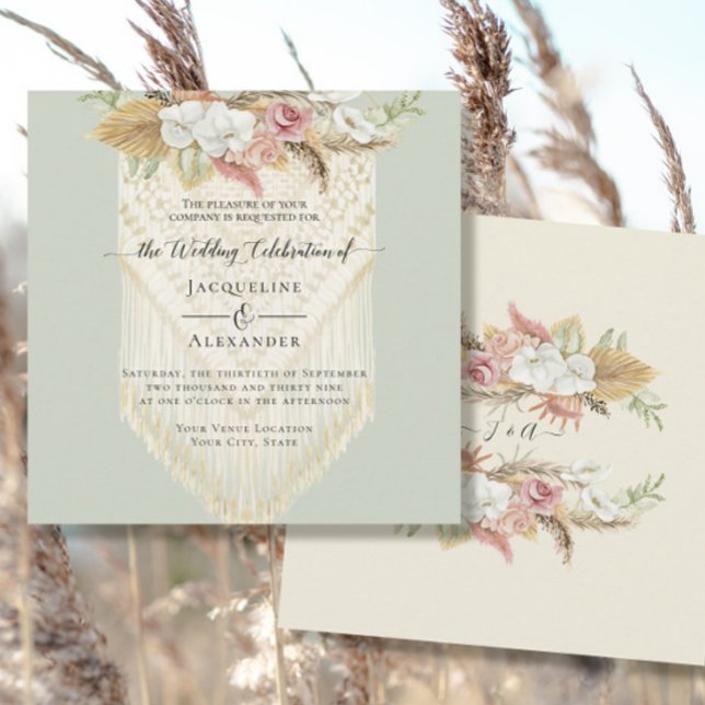 Convite BoHO Floral Greenery Pampas Grass Mint Casamento (Criador carregado)