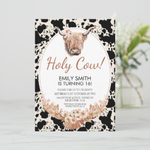 Convite Boho Floral Highland Cow Aniversário
