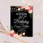 Convite Boho Floral & Lights Surprise aniversário de 40 an<br><div class="desc">Boho Floral & Lights Surprise aniversário de 40 anos Invitation Este design apresenta uma bonito cor d'água floral de bolo pintada em um fundo de madeira rústica acentuado com luzes de cordas. Clique no botão personalizar para obter mais flexibilidade na modificação do texto ou na movimentação dos gráficos. Entre em...</div>