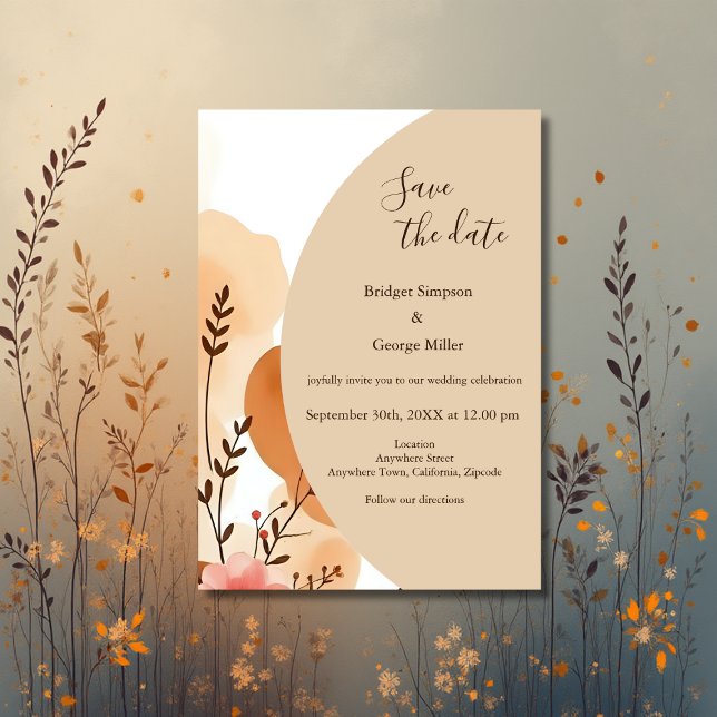 Convite Boho Floral Minimalista segura a data (Criador carregado)