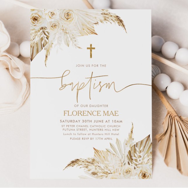 Convite Boho Floral Neutro Meninas Batismo e Batizado (Boho Baptism Invitation)