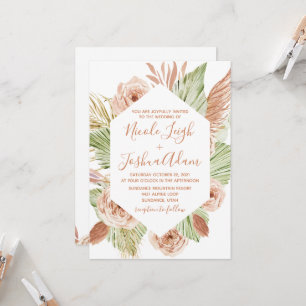Convite Boho Floral, Palm e Pampas terracotta