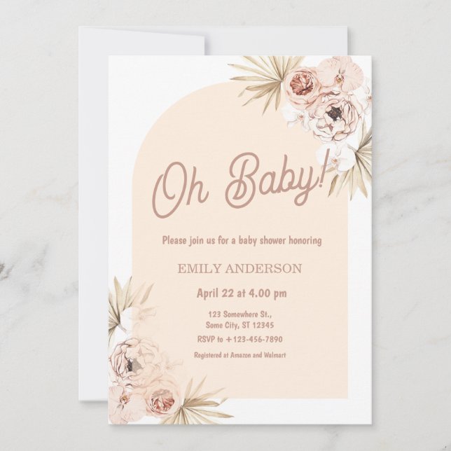 Convite Boho Floral Pampas Grass Baby Shower (Frente)