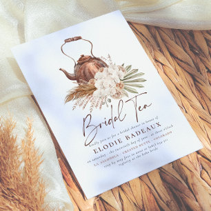 Convite Boho Floral Pampas Grass Modern Tea Chá de panela