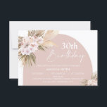 Convite Boho Floral Pampas Palm Rosa<br><div class="desc">Boho Floral Pampas Palm Rosa aniversário de 30 anos Convite Este convite de aniversário boêmico pode ser utilizado para qualquer idade e inclui dois arranjos florais boêmicos com grama-pampas, palmeiras e rosas em vários tons. O fundo é branco e um arco largo e esbranquiçado. Esse convite para aniversário de 30...</div>