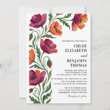 Boho Floral Papoula Casamento Pintado à Mão
