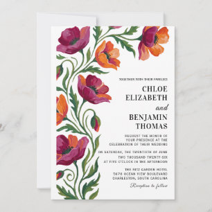 Convite Boho Floral Papoula Casamento Pintado à Mão