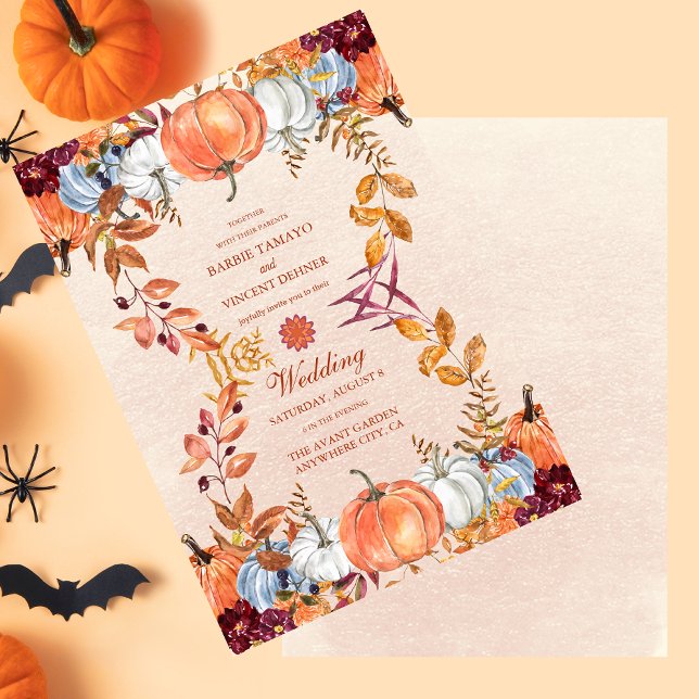 Convite Boho Floral Pumpkin Scrip Weding (Criador carregado)