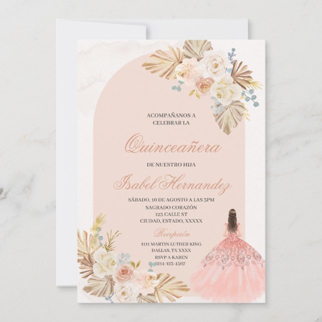 Convite Boho Floral quinceañera espanhol (Frente)