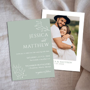 Convite Boho Floral Sage Green Calliographic