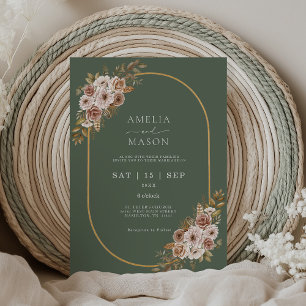 Convite Boho Floral Sage Green e Dourado casamento