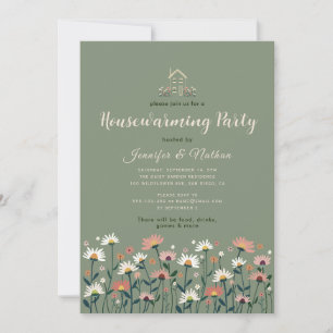 Convite Boho Floral Sage Green Fall House Party