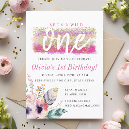 Convite Boho Floral Selvagem Um Primeiro Aniversário de Me