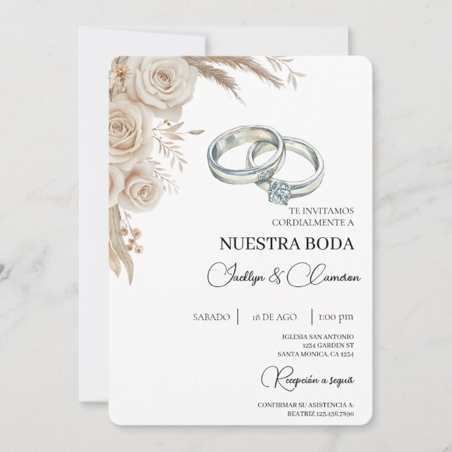 Convite Boho Floral Spanish Wedding Invitation (Frente)