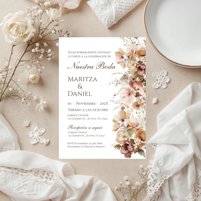 Convite Boho Floral Spanish Wedding Invitation (Criador carregado)